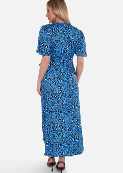 Gini London Blue Animal Print Viscose Wrap Midi Dress