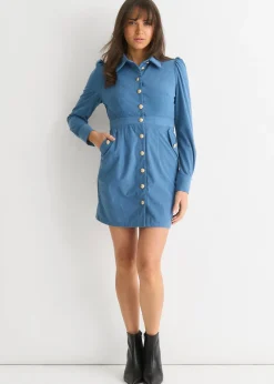 Gini London Blue Corduroy Mini Shirt Dress