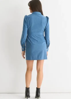 Gini London Blue Corduroy Mini Shirt Dress