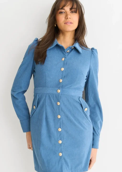 Gini London Blue Corduroy Mini Shirt Dress