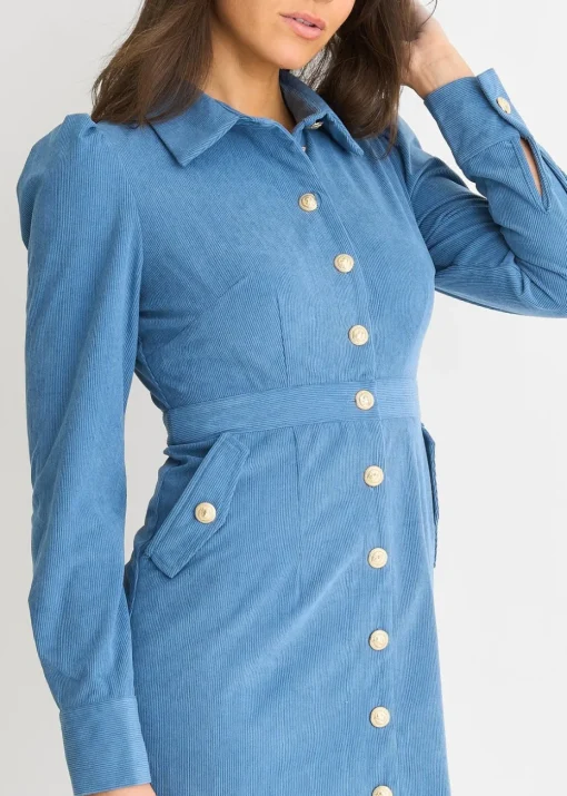 Gini London Blue Corduroy Mini Shirt Dress