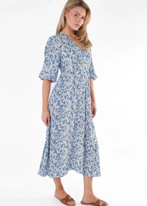 Gini London Blue Floral Print Viscose Midi Dress
