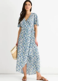 Gini London Blue Floral Wrap Midi Dress