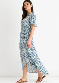 Gini London Blue Floral Wrap Midi Dress