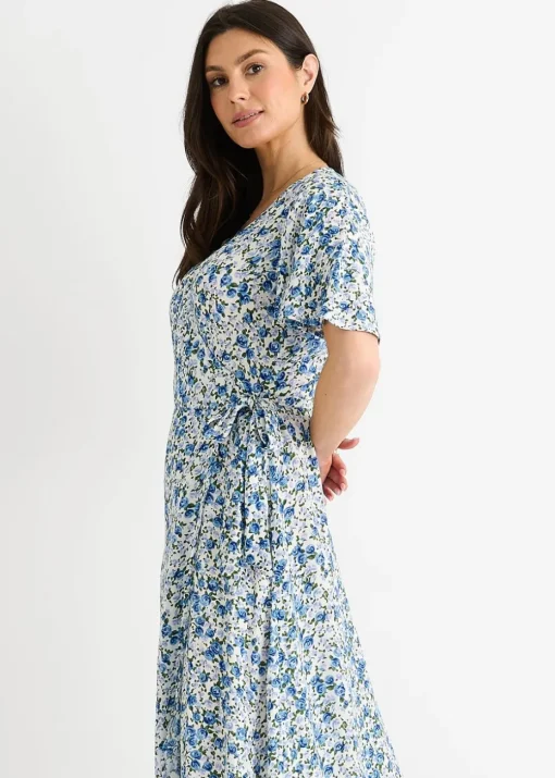 Gini London Blue Floral Wrap Midi Dress
