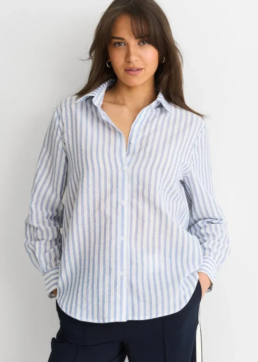 Gini London Blue Linen Oversized Stripe Shirt