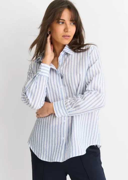 Gini London Blue Linen Oversized Stripe Shirt
