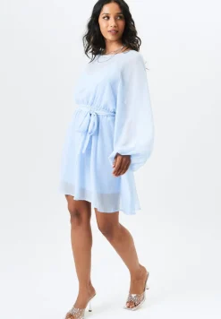 Gini London Blue Long Sleeve Chiffon Foil Mini Dress