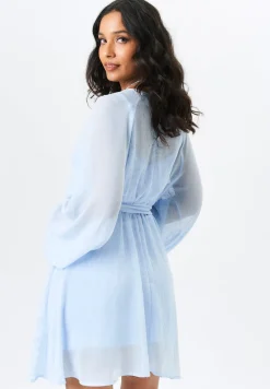 Gini London Blue Long Sleeve Chiffon Foil Mini Dress
