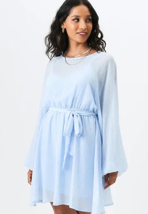 Gini London Blue Long Sleeve Chiffon Foil Mini Dress