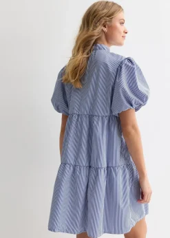 Gini London Blue Puff Sleeve Stripe Tiered Dress