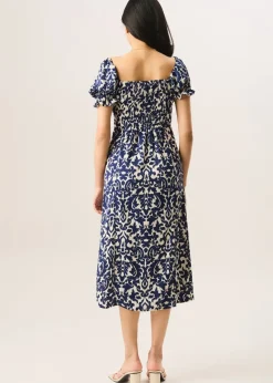 Gini London Blue Short Puff Sleeve Split Hem Midi Dress
