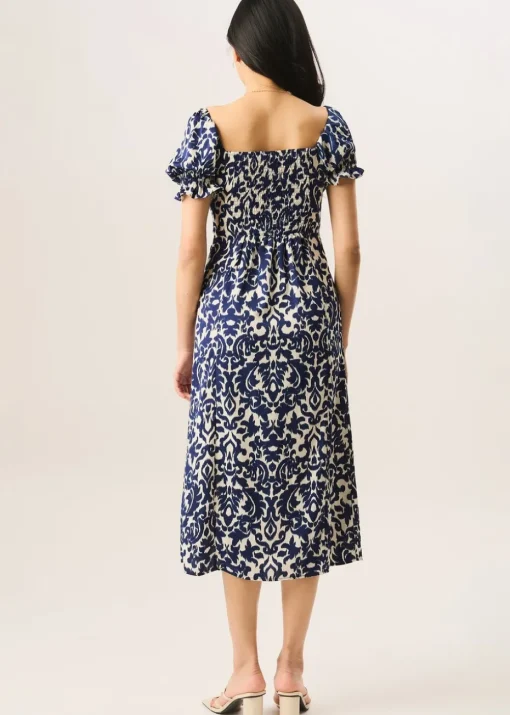 Gini London Blue Short Puff Sleeve Split Hem Midi Dress