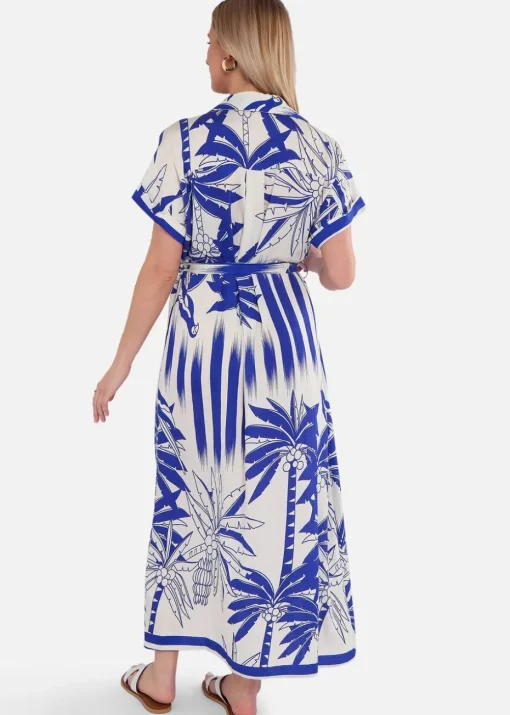 Gini London Blue Tropical Print Midi Shirt Dress