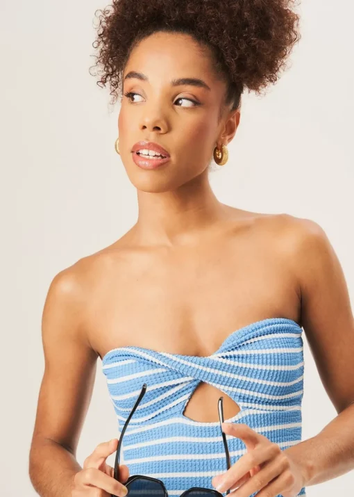Gini London Blue Twist Front Textured Swimsuit
