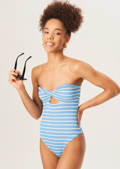 Gini London Blue Twist Front Textured Swimsuit