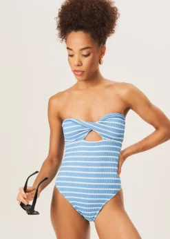 Gini London Blue Twist Front Textured Swimsuit
