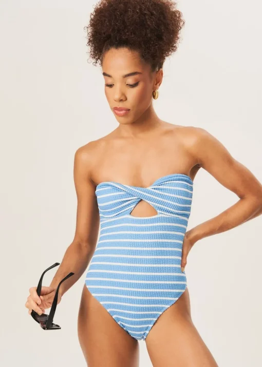 Gini London Blue Twist Front Textured Swimsuit
