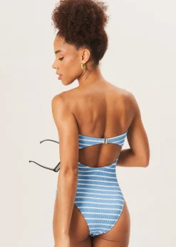 Gini London Blue Twist Front Textured Swimsuit