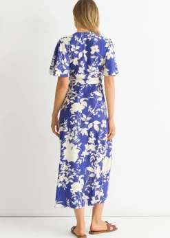 Gini London Blue Viscose Floral Wrap Midi Dress