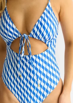 Gini London Blue Wave  print tie front swimwear