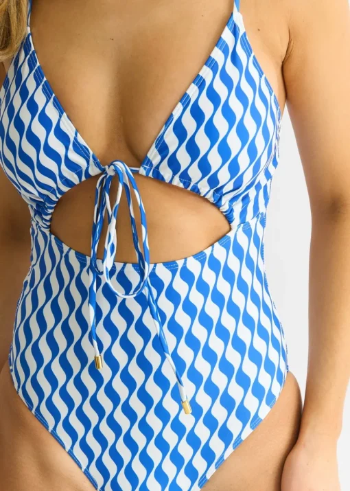 Gini London Blue Wave  print tie front swimwear