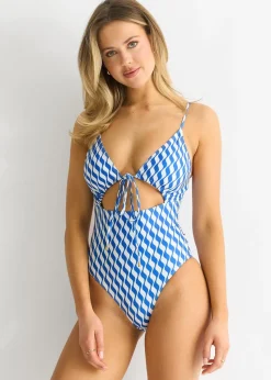 Gini London Blue Wave  print tie front swimwear