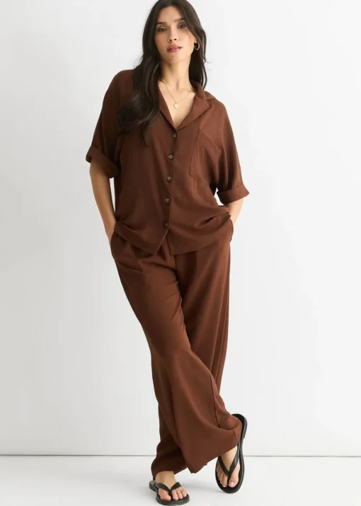 Gini London Brown Air Flow Oversized Shirt Top
