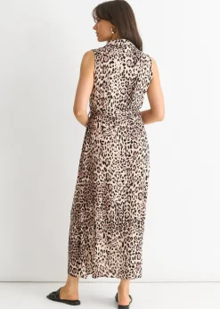 Gini London Brown Animal Print Pocket Detail Shirt Dress