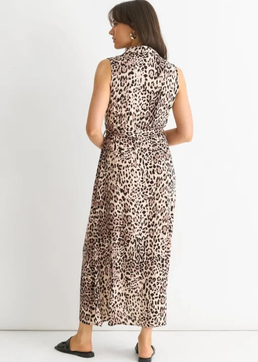 Gini London Brown Animal Print Pocket Detail Shirt Dress