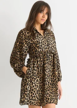 Gini London Brown Animal Smock Mini Dress