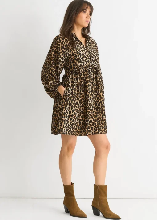 Gini London Brown Animal Smock Mini Dress