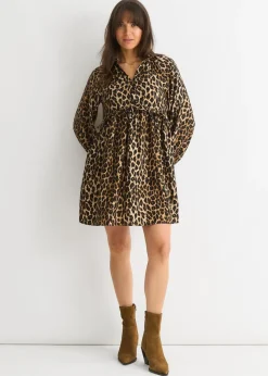 Gini London Brown Animal Smock Mini Dress