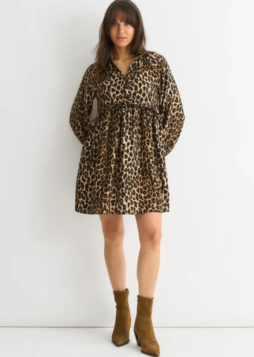 Gini London Brown Animal Smock Mini Dress