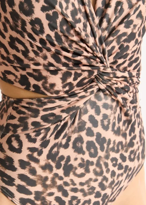 Gini London Brown Animal Print Twisted Cut Out Halter Swimsuit