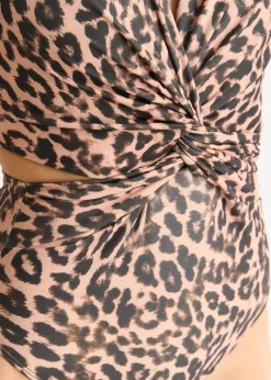 Gini London Brown Animal Print Twisted Cut Out Halter Swimsuit