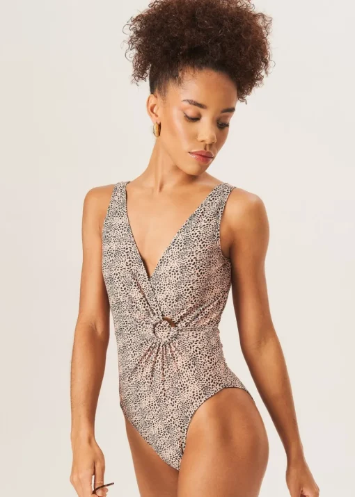 Gini London Brown D Ring Detail Wrap Front Swimsuit