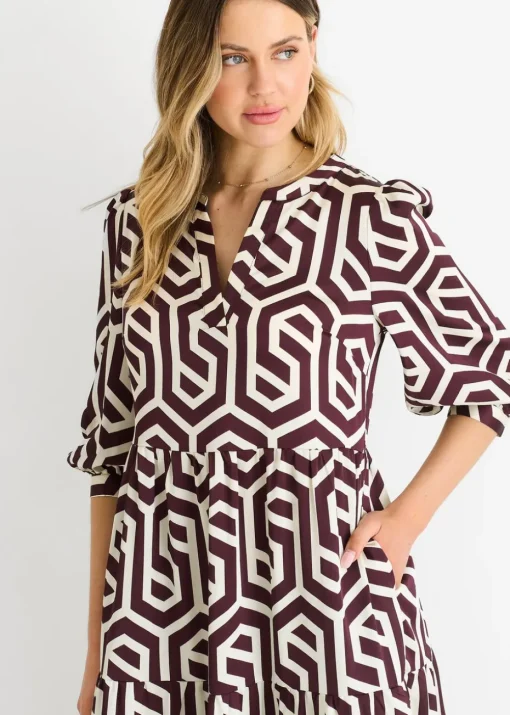 Gini London Brown Geo Print Smock Maxi Dress
