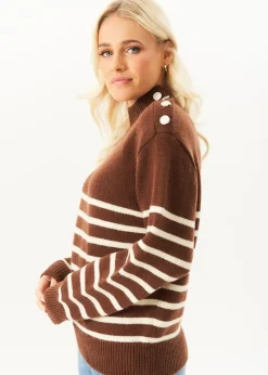 Gini London Brown High Neck Stripe Oversized Jumper