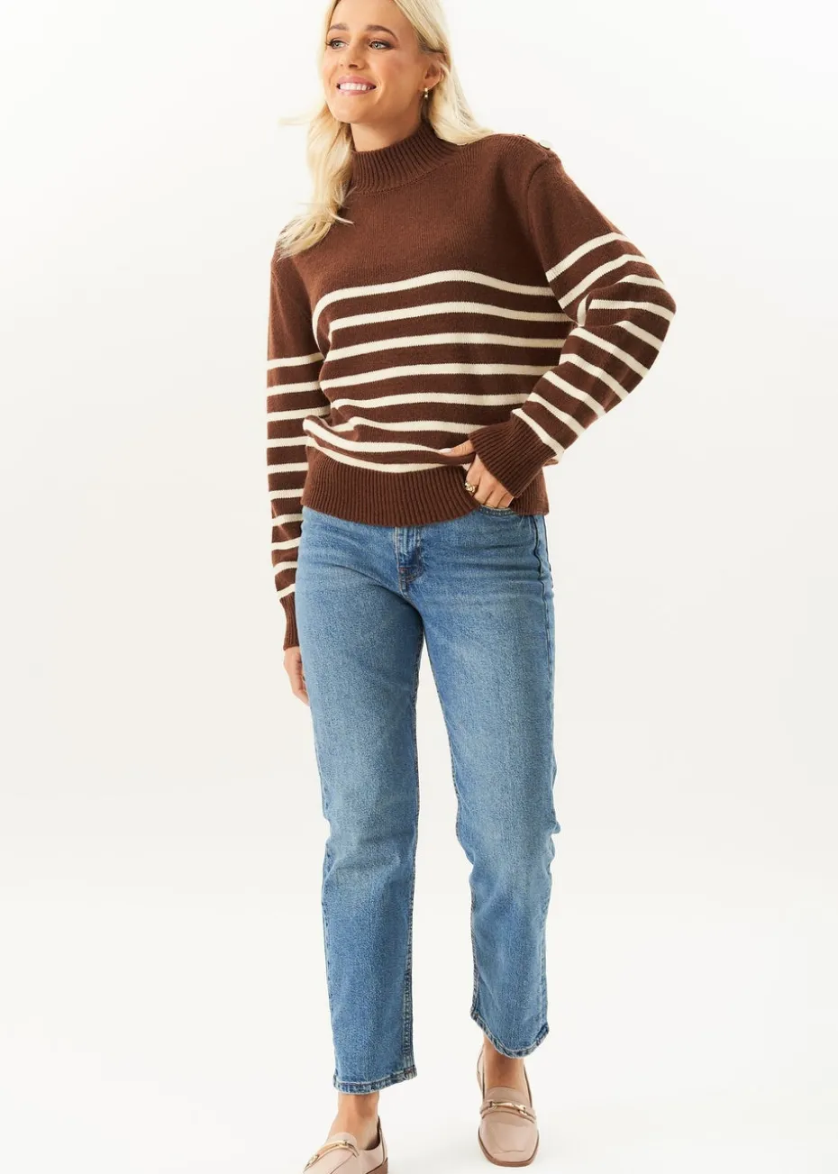 Gini London Brown High Neck Stripe Oversized Jumper