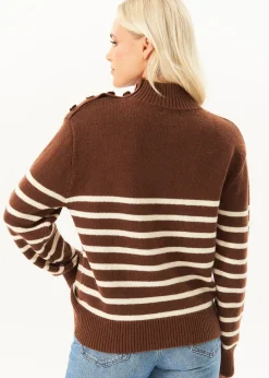 Gini London Brown High Neck Stripe Oversized Jumper