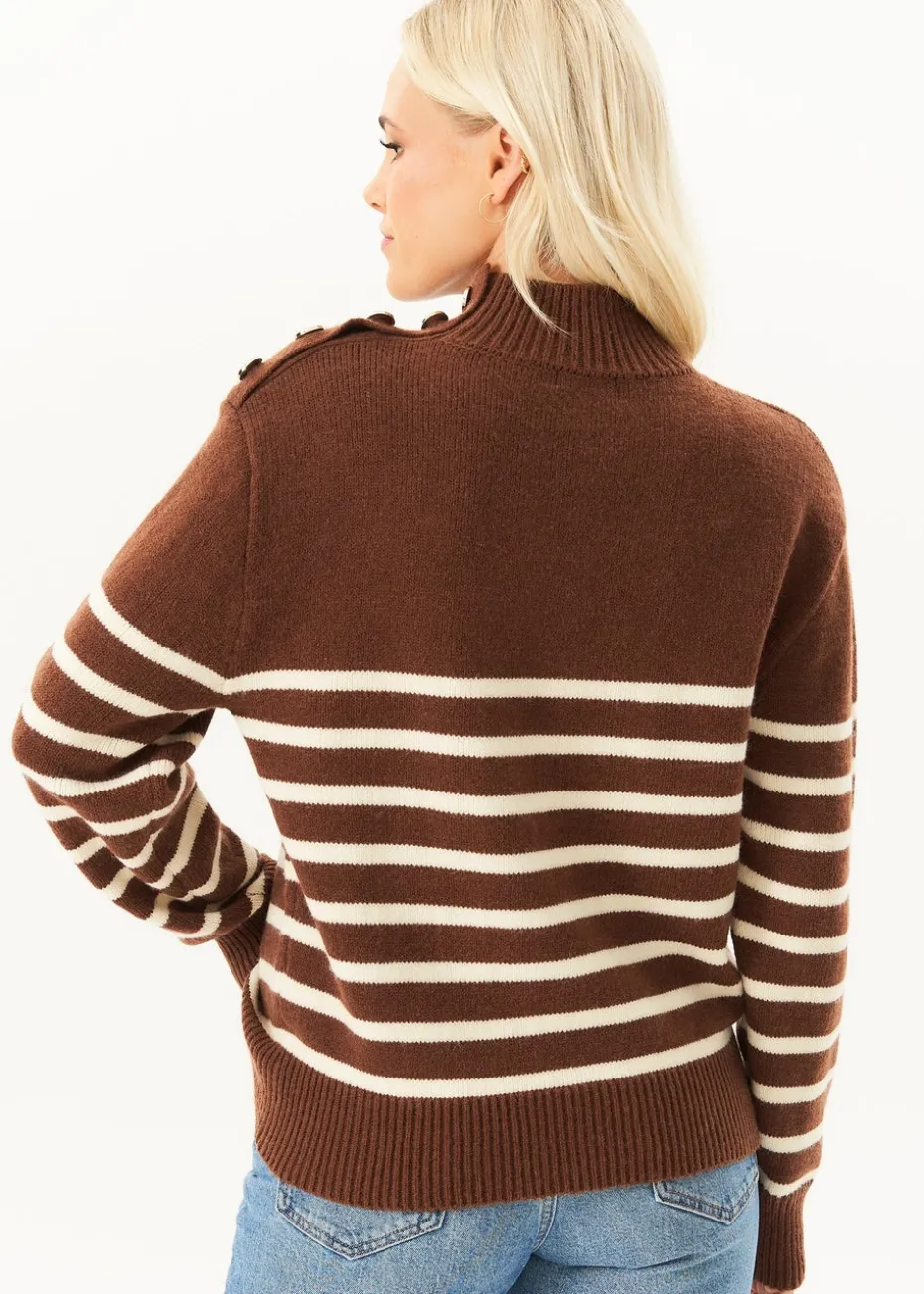 Gini London Brown High Neck Stripe Oversized Jumper