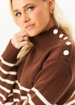 Gini London Brown High Neck Stripe Oversized Jumper