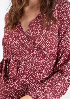 Gini London Burgundy Animal  Print Split Detail Midi Wrap Dress