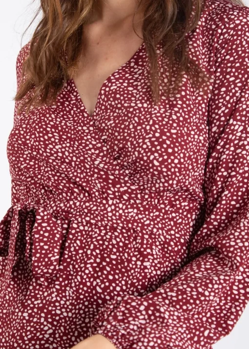 Gini London Burgundy Animal  Print Split Detail Midi Wrap Dress