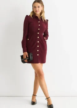 Gini London Burgundy  Corduroy Mini Shirt Dress
