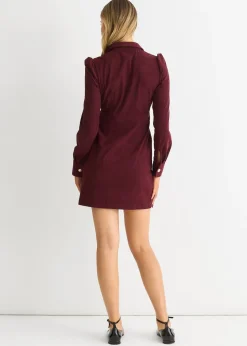 Gini London Burgundy  Corduroy Mini Shirt Dress