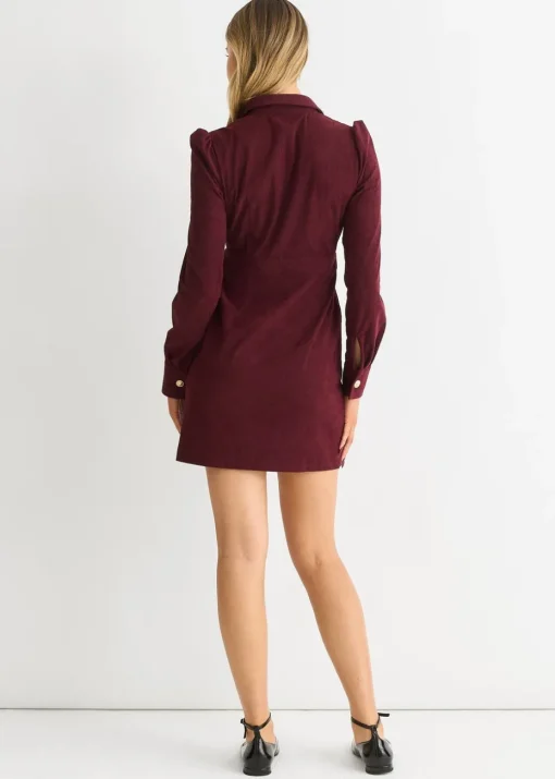 Gini London Burgundy  Corduroy Mini Shirt Dress