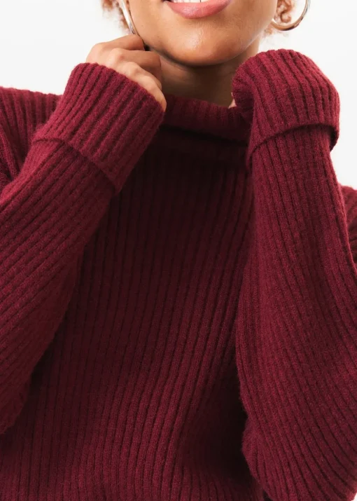 Gini London Burgundy High Neck Chunky Knit Crop Jumper