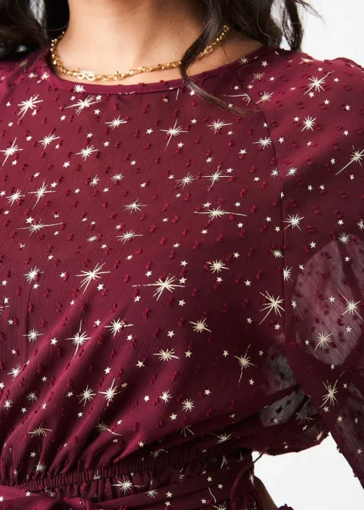 Gini London Burgundy Star Print Long Sleeve Mini Dress